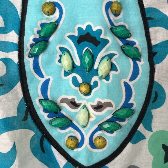 Hale Bob Cabana Artsy Silk Blend Beaded V-Neck Beach Cover Tunic sz small blue - Picture 7 of 9